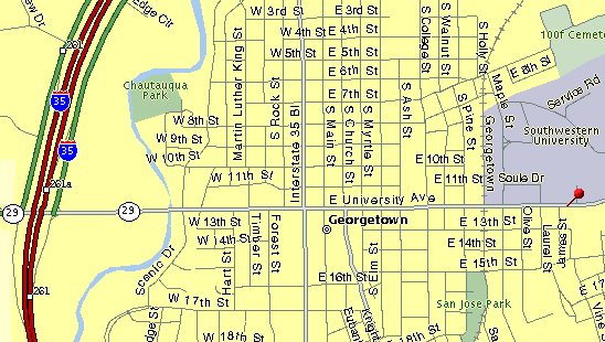 Map to Grace Episcopal Church, Georgtown, Texas